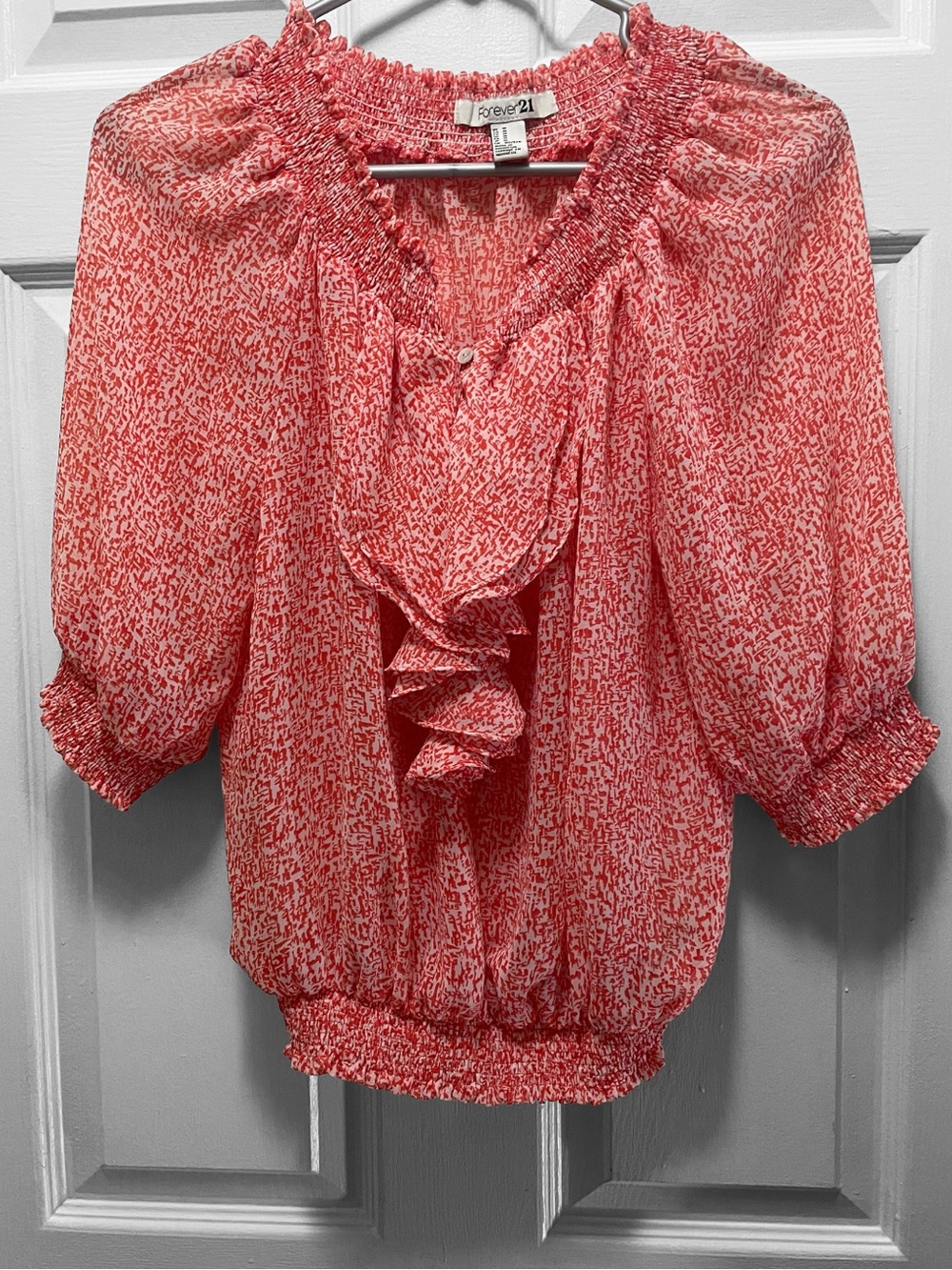 Forever 21 Coral Red Ruffle-Front Blouse